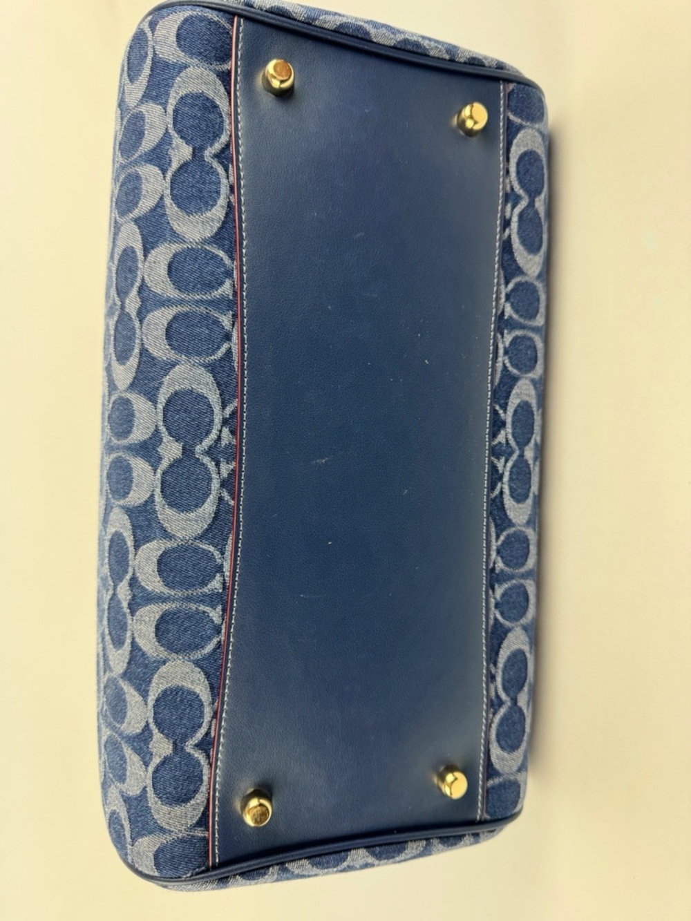 Coach Large Rowan Denim Signature Satchel Leather Trim Crossbody Strap - Picture 7 of 12